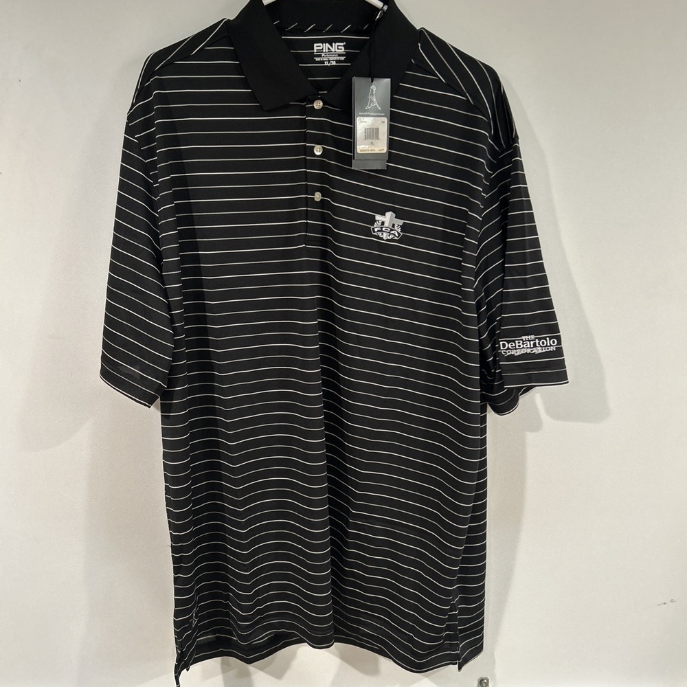 Ping Mens Short Sleeve Golf Polo Black Striped Size XL NWT DeBartolo Corp